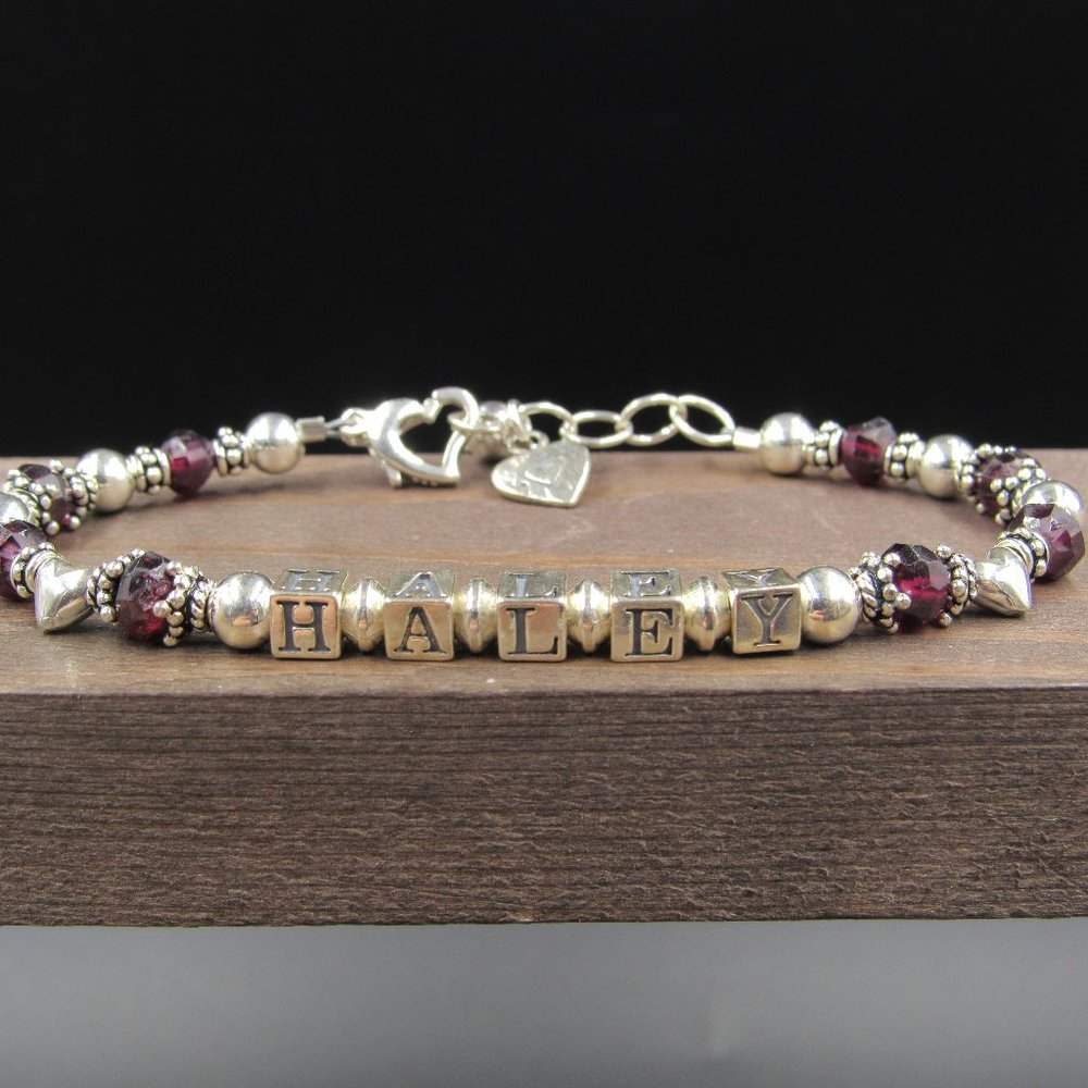 7" Sterling Silver Haley Garnet Gem Bracelet Vintage